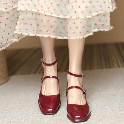 Alicia | Women's Ankle Strap Block Heel Pumps Square Toe Mary Jane