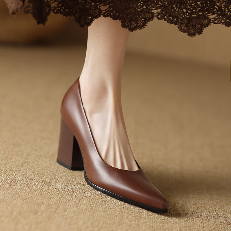 Barbara | Women's Block Heel Pumps Pointed Toe Slip On Work Heels
