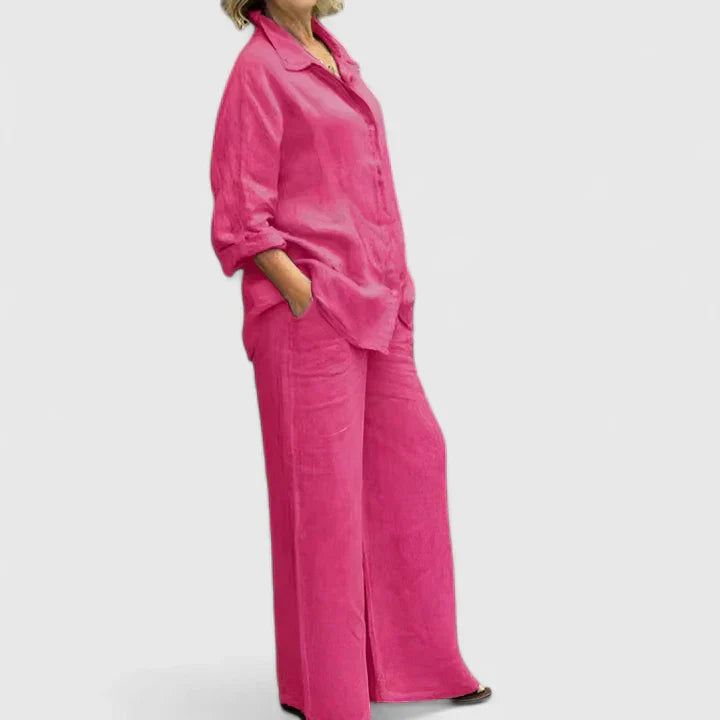 Pamela | Women's Button-Down Shirt Set Wide Leg Pants Two-Piece