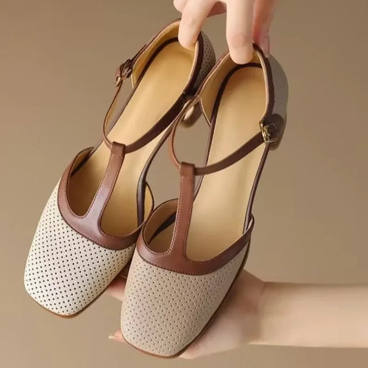 Trinity | Women's T-Strap Block Heel Shoes Square Toe Mid Heel Pumps