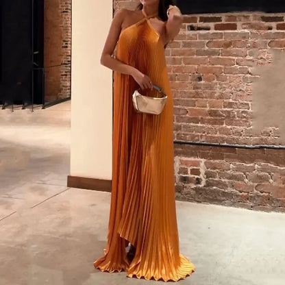 Skylar | Women's Wedding Guest Pleated Halter Maxi Dress Evening
