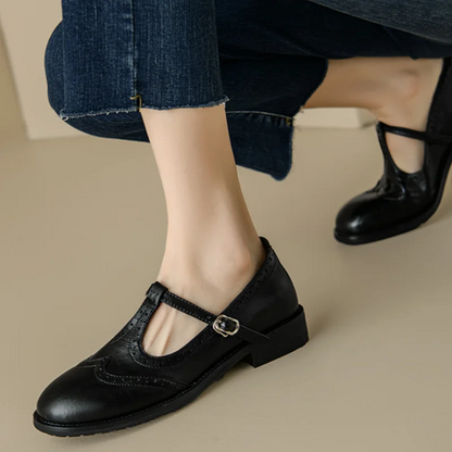 Alexa | Women's T-Strap Mary Jane Shoes Low Block Heel Buckle