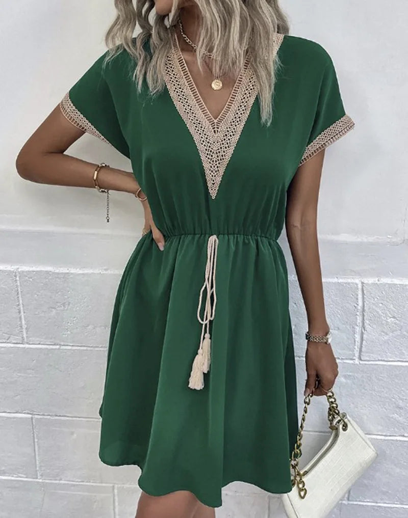 Sadie | Women's V Neck Bohemian Flowy Draped Dress Everyday
