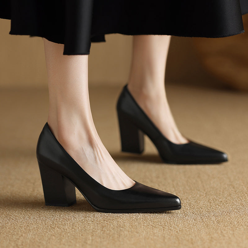 Barbara | Women's Block Heel Pumps Pointed Toe Slip On Work Heels