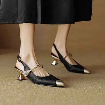 Evelyn | Women's Pearl Strap Slingback Kitten Heels Pointed Toe Pumps