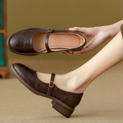Marissa | Women's Leather Mary Jane Shoes Low Block Heel Strap