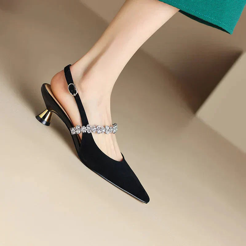Candace | Women's Crystal Strap Slingback Heels Pointed Toe Pumps