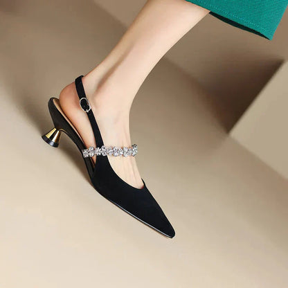 Candace | Women's Crystal Strap Slingback Heels Pointed Toe Pumps