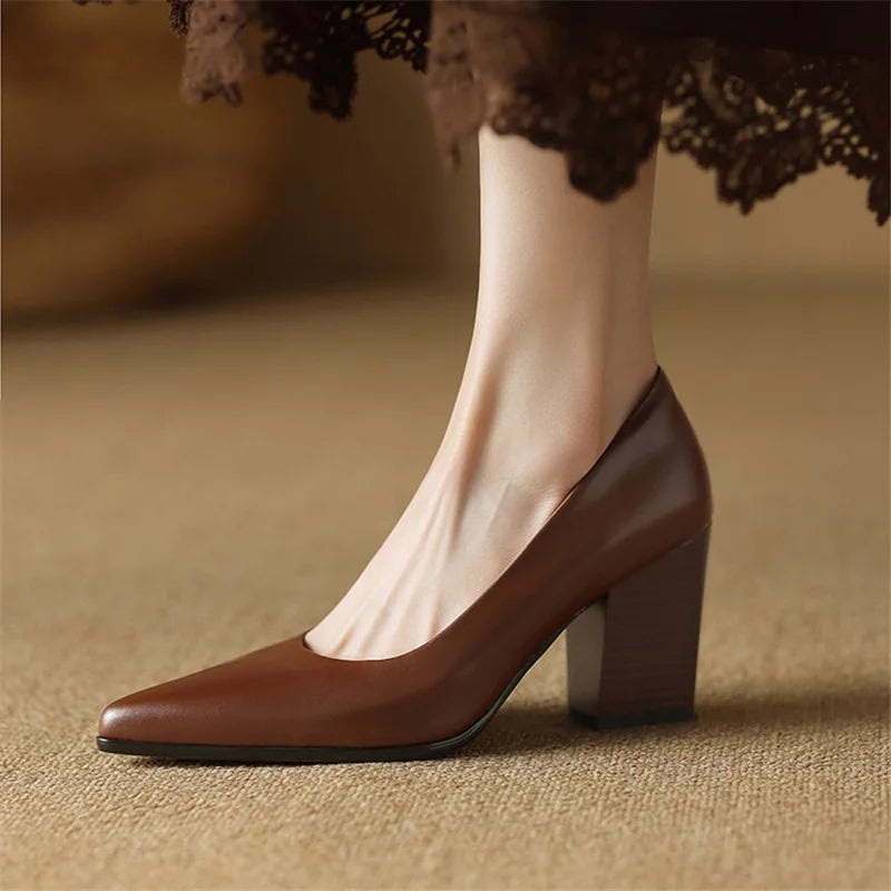 Barbara | Women's Block Heel Pumps Pointed Toe Slip On Work Heels