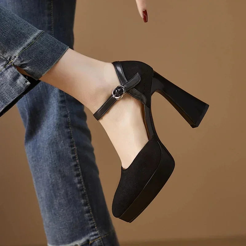 Gemma | Women's Platform Block Heel Pumps Ankle Strap High Heels