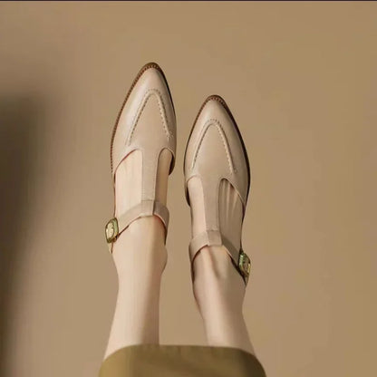 Stephanie | Women's T-Strap Buckle Shoes Pointed Toe Low Heel Flats