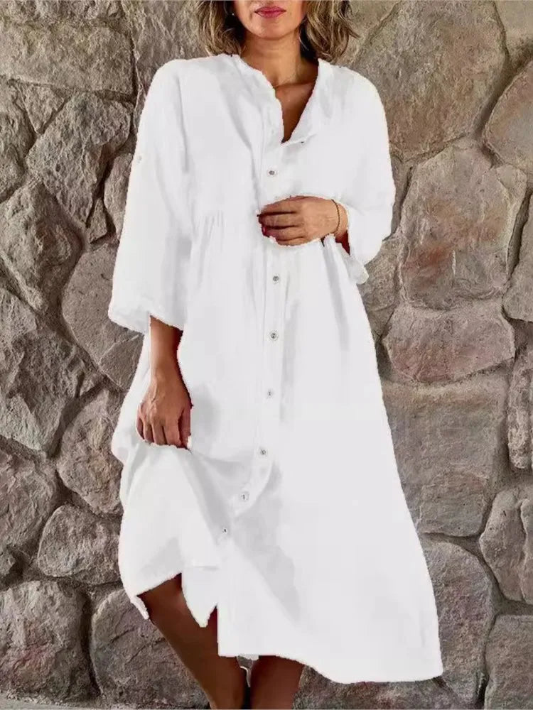 Lily | Women's Button-Up Dress Full Sleeve Button-Through Midi