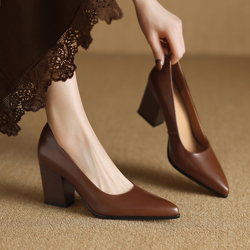Barbara | Women's Block Heel Pumps Pointed Toe Slip On Work Heels