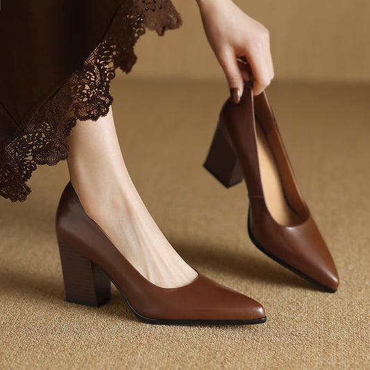 Barbara | Women's Block Heel Pumps Pointed Toe Slip On Work Heels