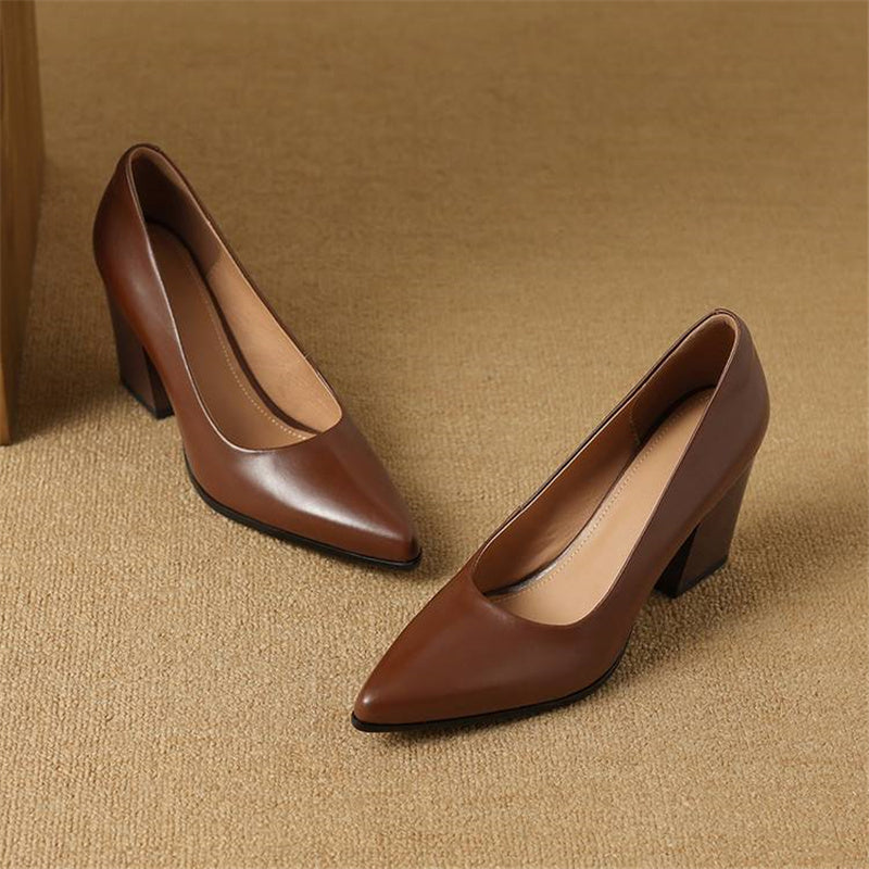 Barbara | Women's Block Heel Pumps Pointed Toe Slip On Work Heels