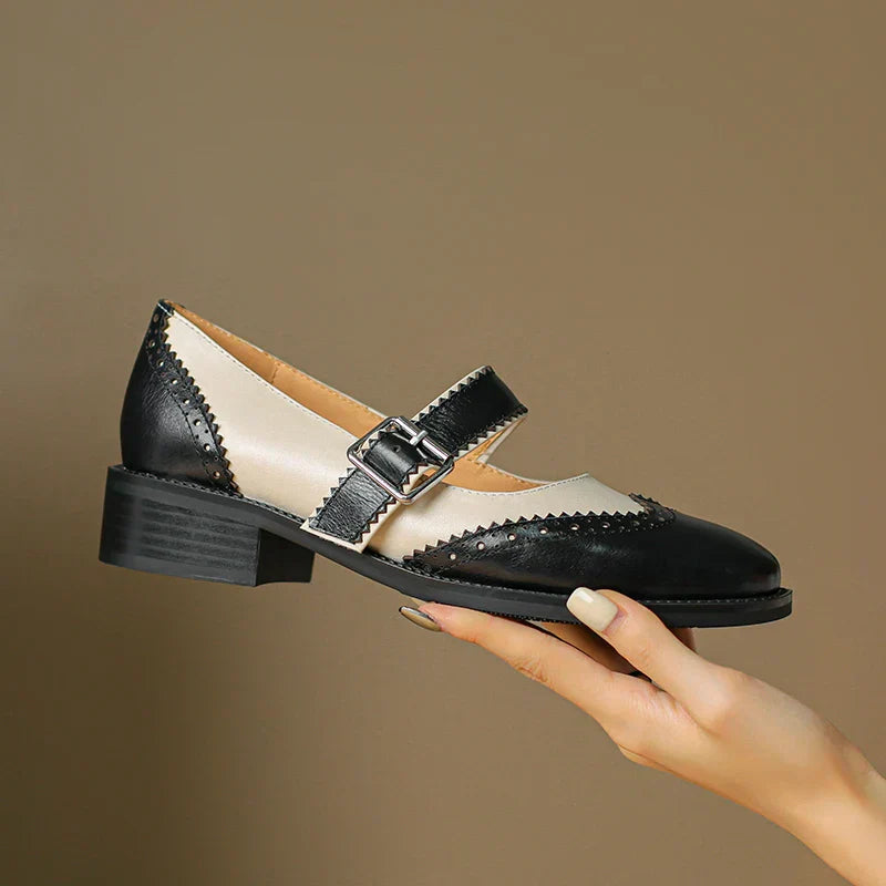 Andrea | Women's Two-Tone Leather Mary Jane Shoes Brogue T-Strap
