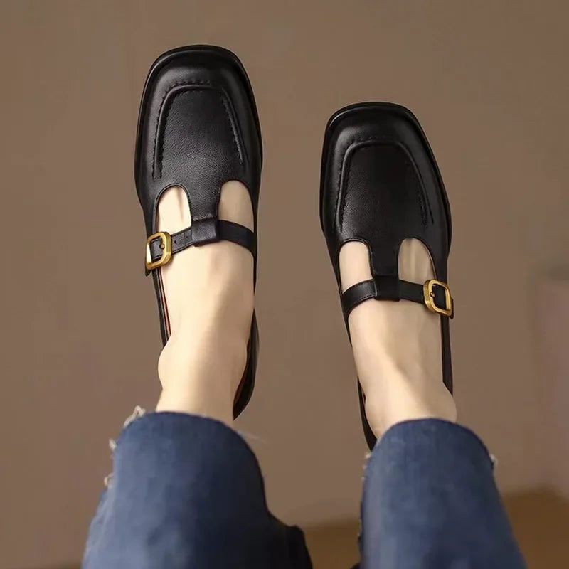 Charlene | Women's T-Strap Mary Jane Shoes Square Toe Low Block Heel