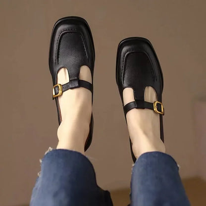 Charlene | Women's T-Strap Mary Jane Shoes Square Toe Low Block Heel