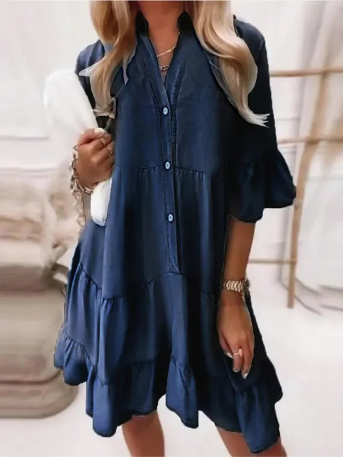 Anna | Women's Everyday Tiered Ruffle Short Dress Button-Through