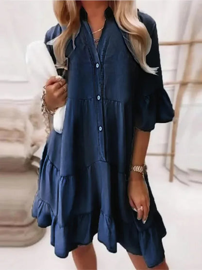 Anna | Women's Everyday Tiered Ruffle Short Dress Button-Through