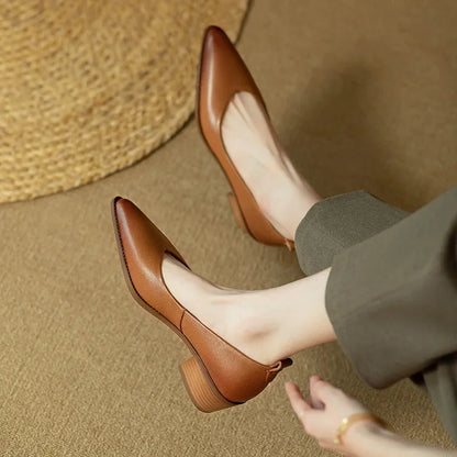Emily | Women's Block Heel Pumps Pointed Toe Slip On Work Shoes