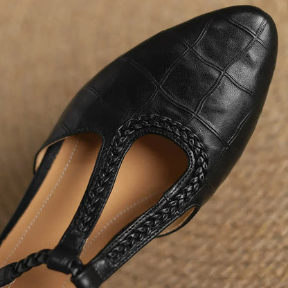 Colleen | Women's Leather T-Strap Mary Jane Flats Pointed Toe Flat