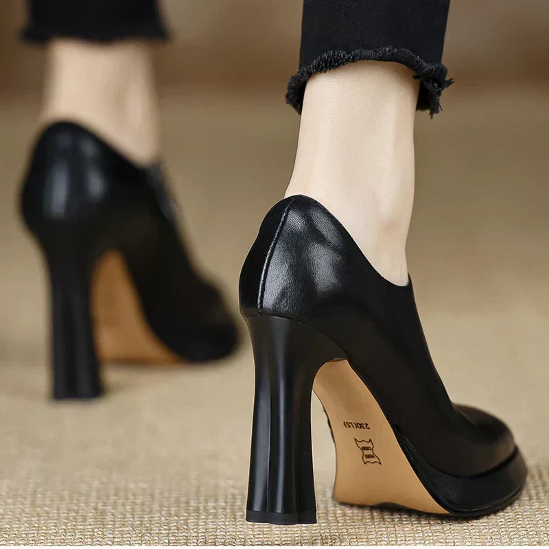 Natasha | Women's High Heel Pumps Platform Block Heel Side Zipper