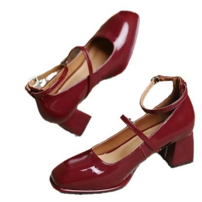 Alicia | Women's Ankle Strap Block Heel Pumps Square Toe Mary Jane