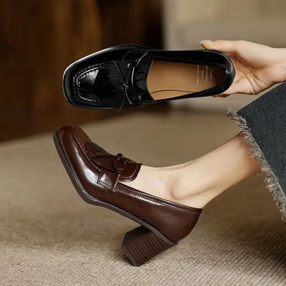 Daniela | Women's Tassel Loafer Pumps Block Heel Round Toe Heels
