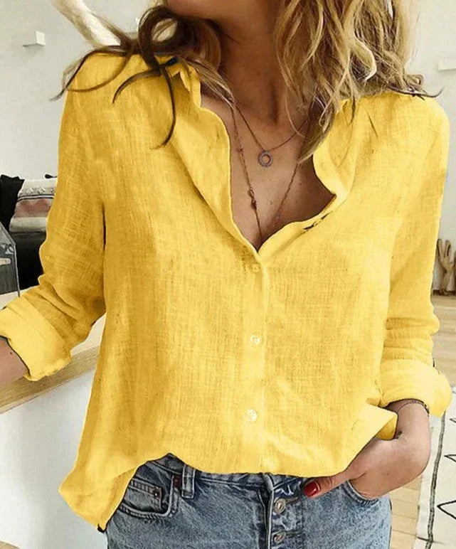 Brianna | Women's Button-Down Shirt Long Sleeve Bird Print Blouse