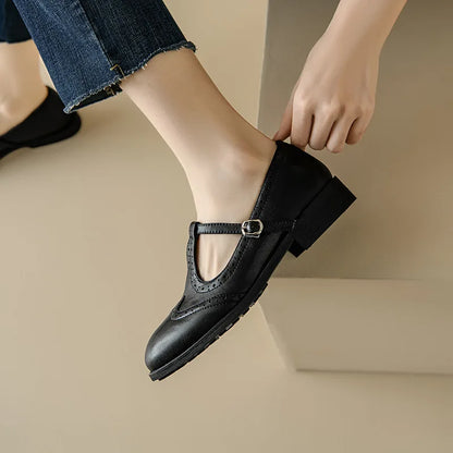 Alexa | Women's T-Strap Mary Jane Shoes Low Block Heel Buckle