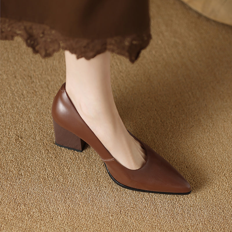 Barbara | Women's Block Heel Pumps Pointed Toe Slip On Work Heels
