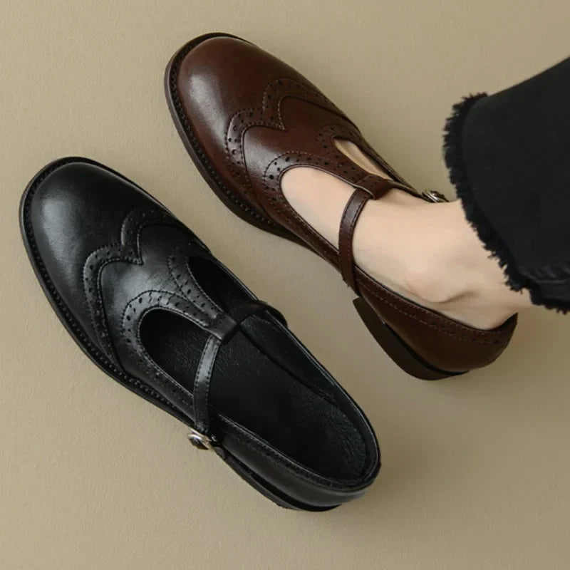 Alexa | Women's T-Strap Mary Jane Shoes Low Block Heel Buckle