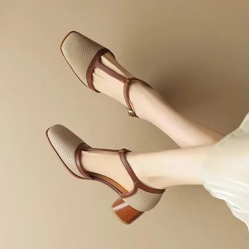 Trinity | Women's T-Strap Block Heel Shoes Square Toe Mid Heel Pumps