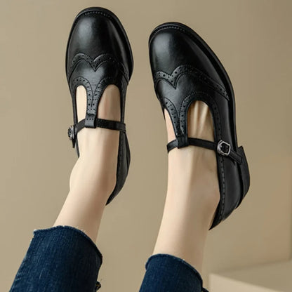 Alexa | Women's T-Strap Mary Jane Shoes Low Block Heel Buckle