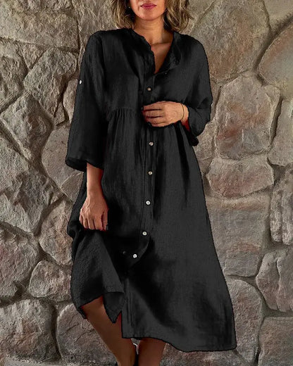 Lily | Women's Button-Up Dress Full Sleeve Button-Through Midi