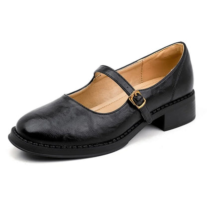 Marissa | Women's Leather Mary Jane Shoes Low Block Heel Strap