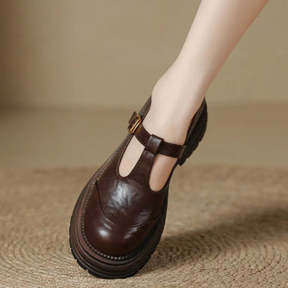 Skylar | Women's T-Bar Mary Jane Shoes Round Toe Brogue Low Heel