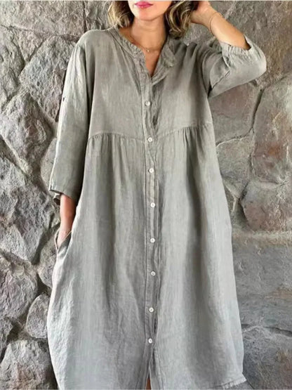 Lily | Women's Button-Up Dress Full Sleeve Button-Through Midi