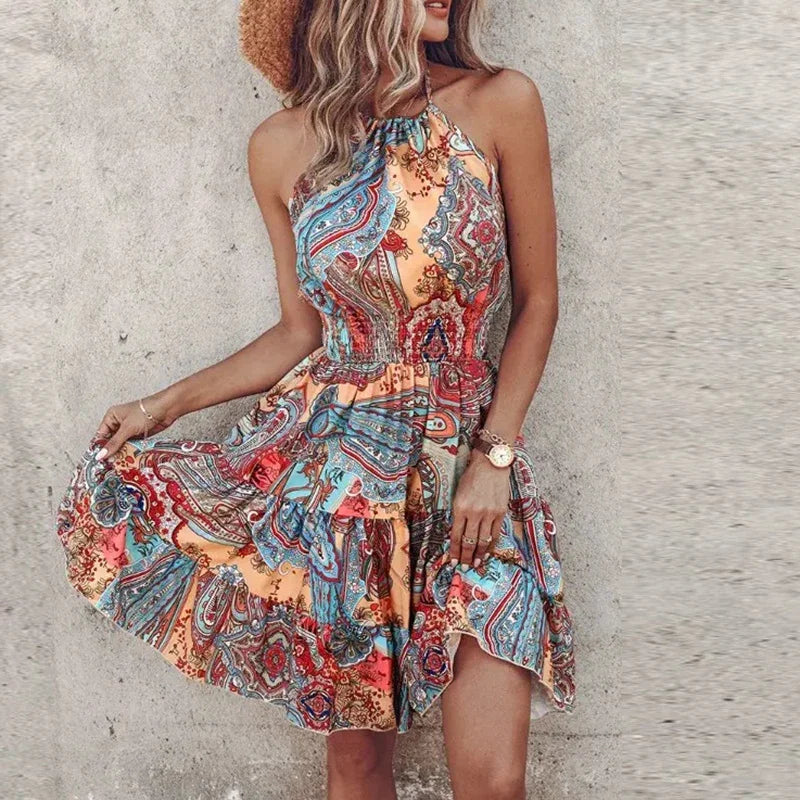Ashley | Women's Halter Lace Flowy Draped Dress