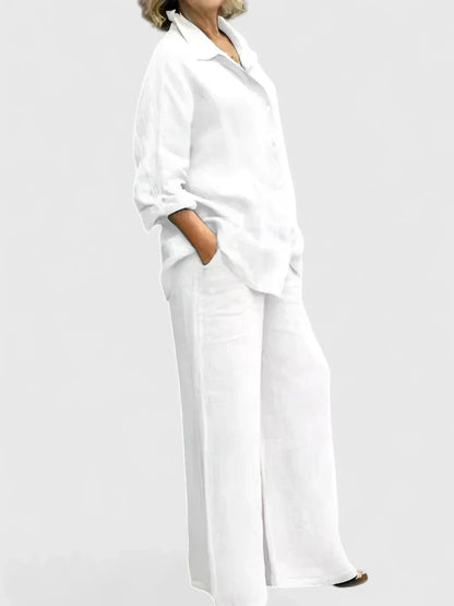 Pamela | Women's Button-Down Shirt Set Wide Leg Pants Two-Piece