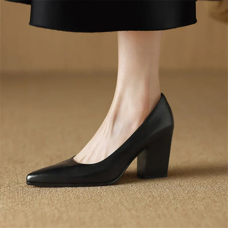 Barbara | Women's Block Heel Pumps Pointed Toe Slip On Work Heels
