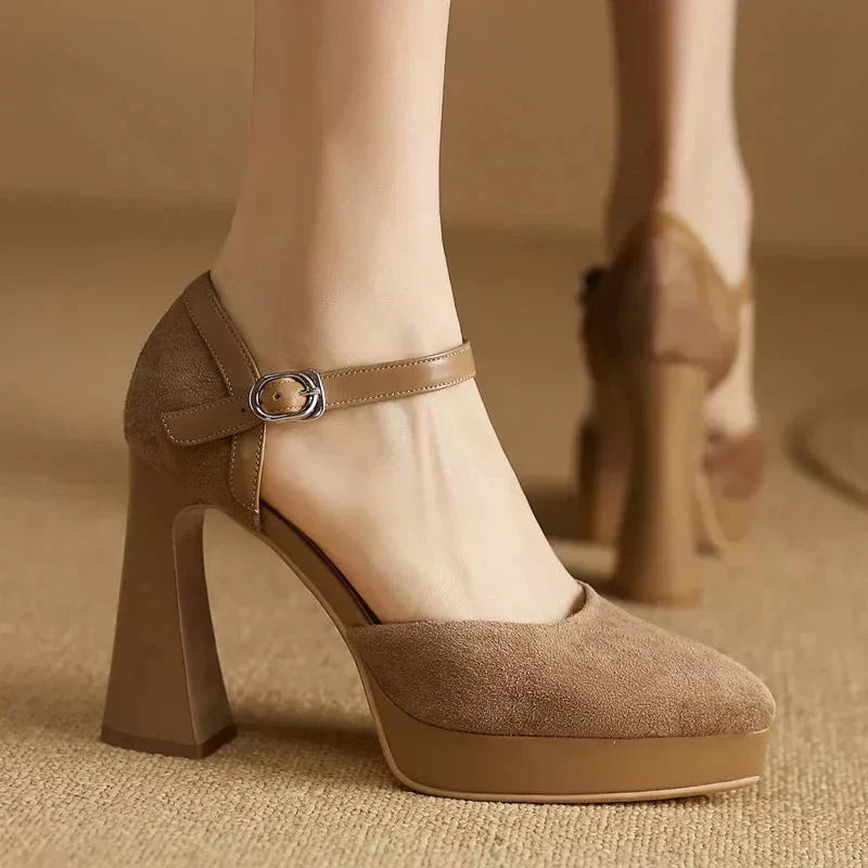 Gemma | Women's Platform Block Heel Pumps Ankle Strap High Heels
