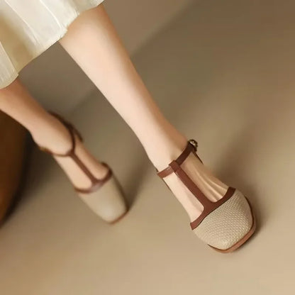 Trinity | Women's T-Strap Block Heel Shoes Square Toe Mid Heel Pumps