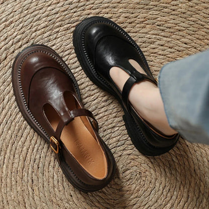 Skylar | Women's T-Bar Mary Jane Shoes Round Toe Brogue Low Heel