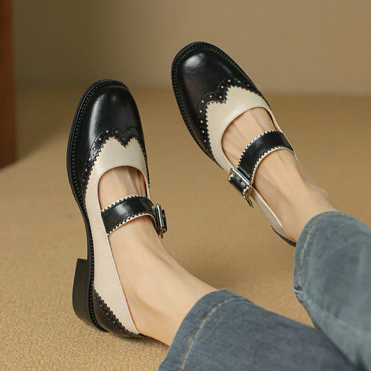 Andrea | Women's Two-Tone Leather Mary Jane Shoes Brogue T-Strap