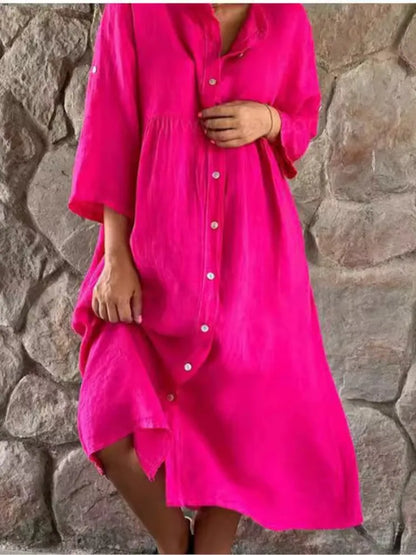Lily | Women's Button-Up Dress Full Sleeve Button-Through Midi
