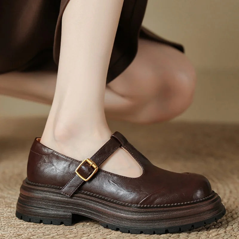 Skylar | Women's T-Bar Mary Jane Shoes Round Toe Brogue Low Heel