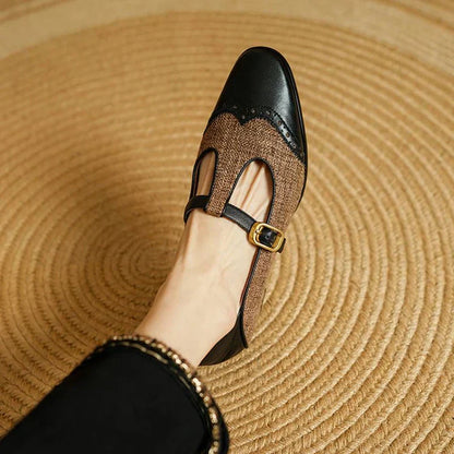 Quinn | Women's Two-Tone T-Strap Mary Jane Shoes Retro Low Heel