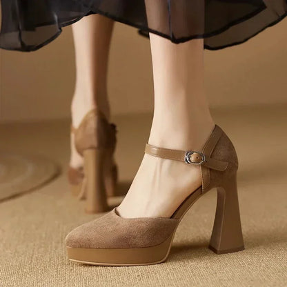 Gemma | Women's Platform Block Heel Pumps Ankle Strap High Heels